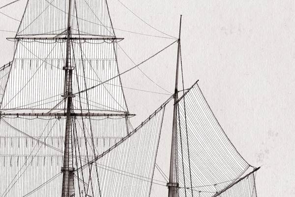1845 Barque Dunbrody pen ink study by Tony Fernandes