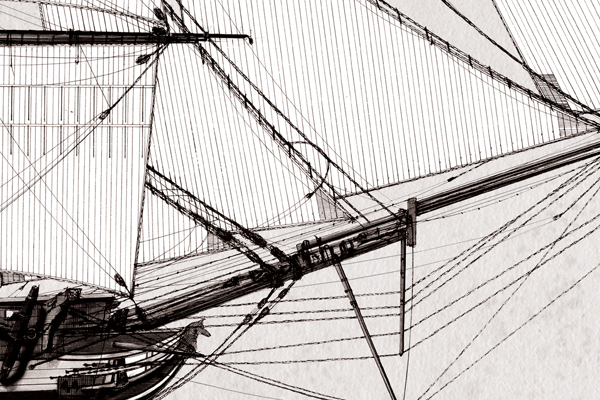 1831 HM Survey Ship Beagle pen ink study by Tony Fernandes