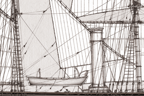1901 RRS Discovery pen ink study by Tony Fernandes