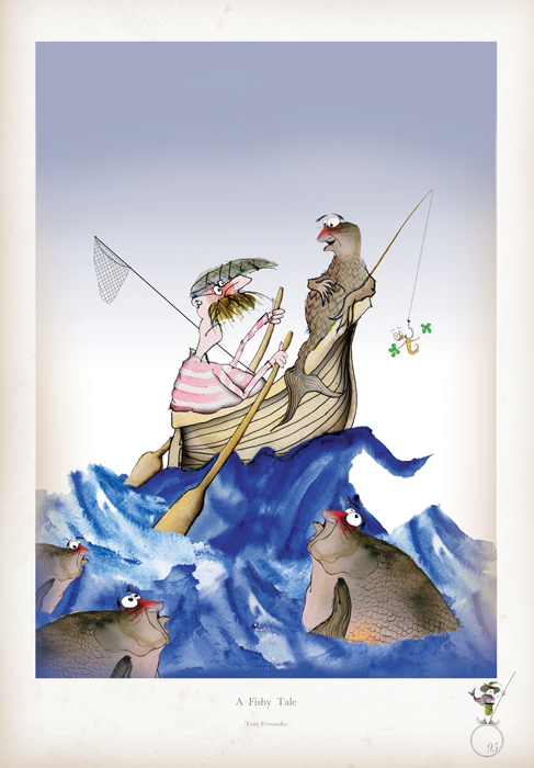 A Fishy Tale - Funny Fishing Cartoon Art Print by Tony Fernandes