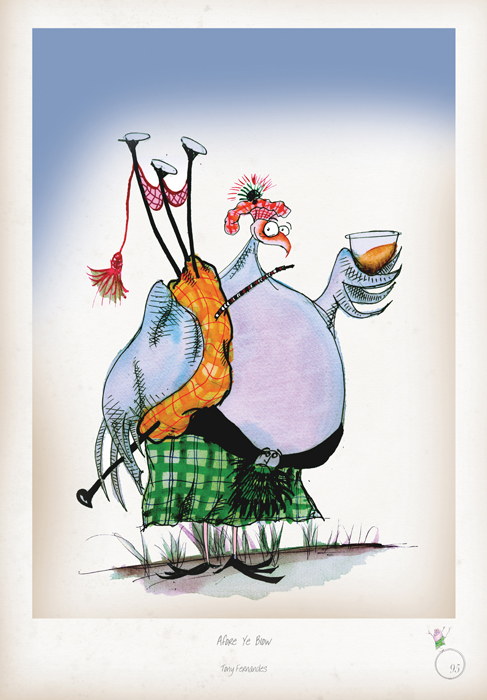Afore Ye Blow - Fun Scottish Highland Cartoon Art Print by Tony Fernandes 