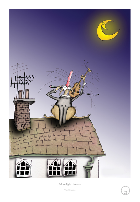 Moonlight Sonata - whimsical mouse cartoon by Tony Fernandes