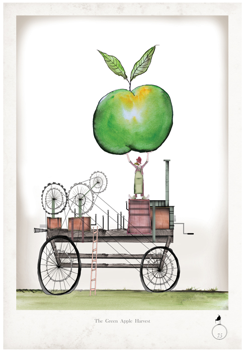 Green Apple - Whimsical Kitchen Fruit Print by Tony Fernandes