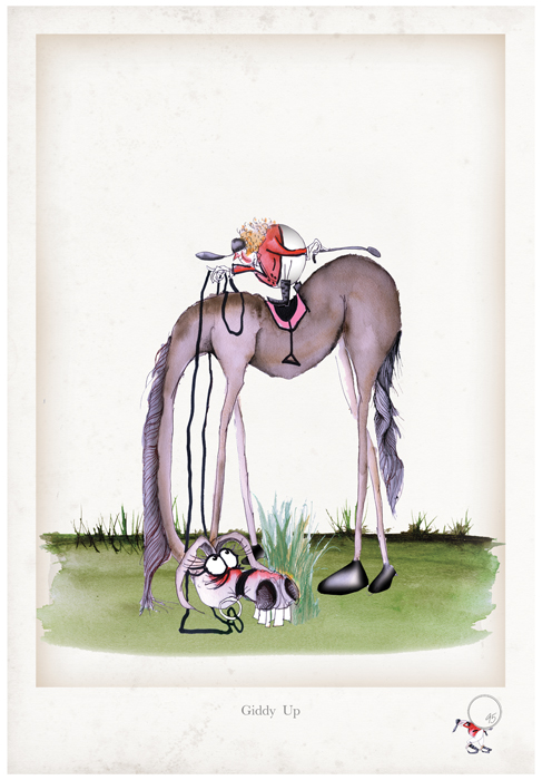 Giddy Up - Fun Equestrian Cartoon Art Print by Tony Fernandes