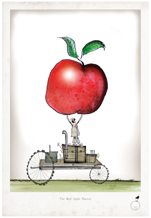 Red Apple - Whimsical Kitchen Fruit Print by Tony Fernandes