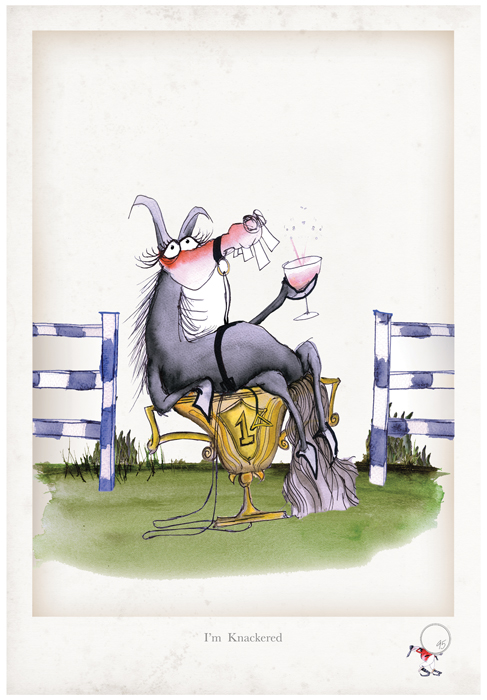 I'm Knackered - Fun Equestrian Cartoon Art Print by Tony Fernandes