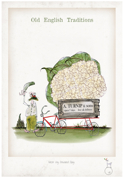 Fresh Veg Delivered Daily - whimsical Old English Tradition by Tony Fernandes