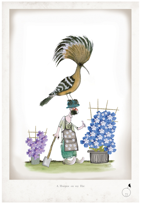 A Hoopoe on my Hat - Whimsical Gardening Print by Tony Fernandes