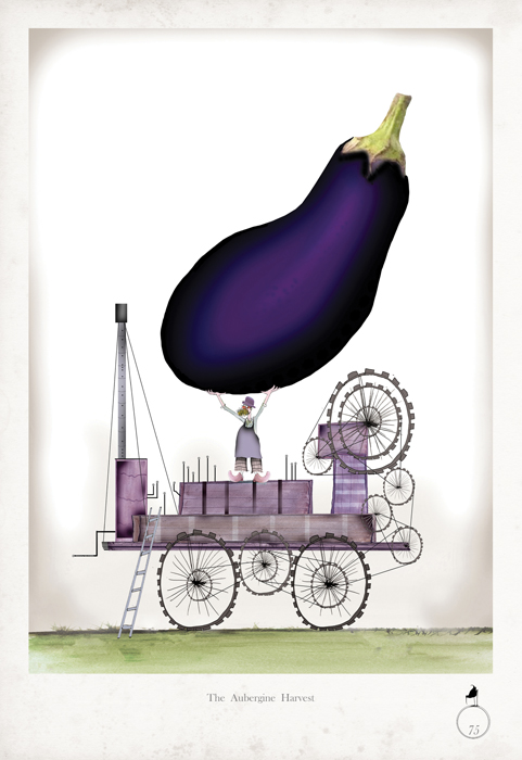 Aubergine - Whimsical Kitchen Vegetable Print by Tony Fernandes