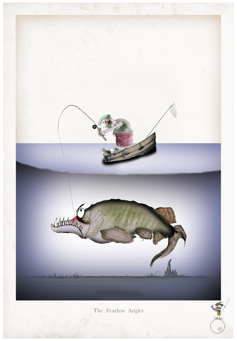 The Fearless Angler - Funny Fishing Cartoon Art Print by Tony Fernandes