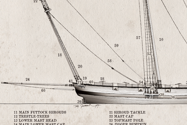 The Naval Lugger by Tony Fernandes - set of 2 rigging prints
