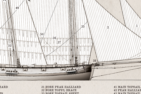 The Naval Lugger by Tony Fernandes - set of 2 rigging prints