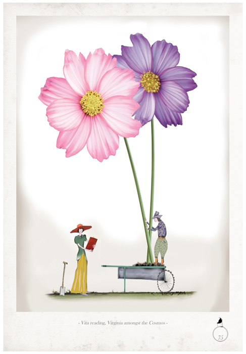 Vita Reading, Virginia amongst the Cosmos - Whimsical Fun Gardening Print by Tony Fernandes